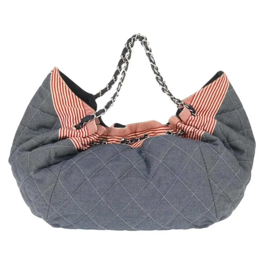 Chanel Denim Chain Tote Bag Blue Canvas